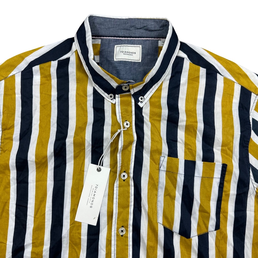 7Diamonds Future Tides Striped Short Sleeve Button Down Shirt Coastal Preppy‎